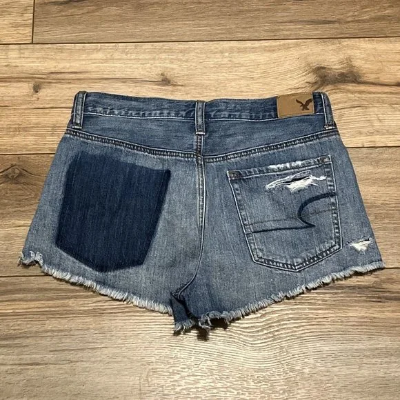 American Eagle Vintage Hi-Rise Festival Shorts SZ 6 Denim Distressed Blue Jean - Picture 9 of 10